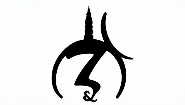 Intricate alchemy symbol silhouette on white background, mystical art