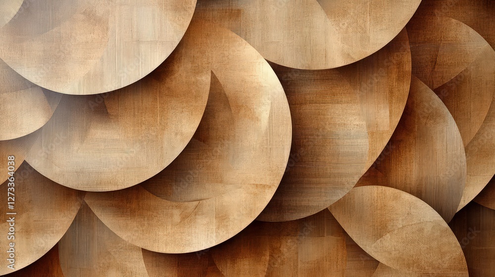 Poster an abstract wood texture featuring overlapping circular grain patterns in soft brown tones.