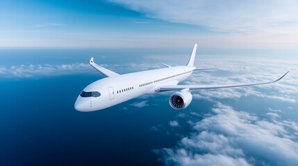 Obraz premium Flying above the clouds in a modern aircraft over the ocean