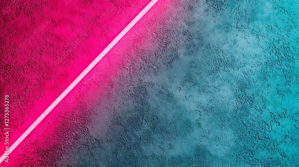 Poster a vibrant diagonal split of pink and teal hues, highlighted by a glowing white line, creating a mode