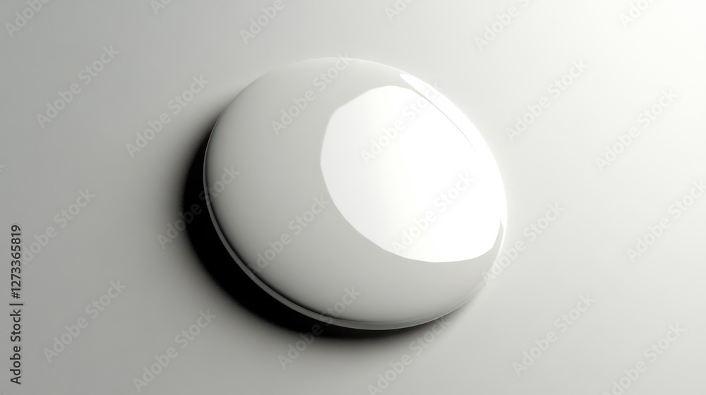 Poster glossy white circle button mockup: clean minimalist design element for branding and marketing