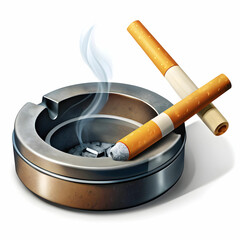 cigarette and ashtray on white background