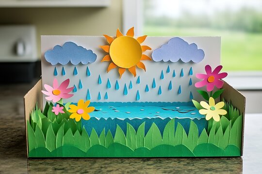 Colorful Papercraft Scene of Rain and Sun