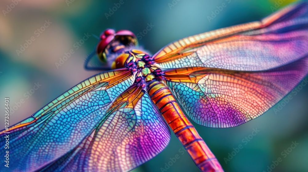 Poster a strikingly vibrant and detailed dragonfly is showcased in macro view