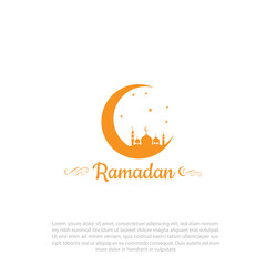 Arabic islamic logo design, Ramadan kareem design, Mosque icon crescent moon Vector design greeting islamic symbol