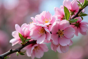 Obraz premium Close-up of pink flowers blooming on a tree branch during spring