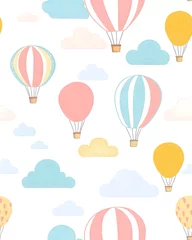 Seamless pattern fabric featuring tiny colorful hot air balloons on a light background