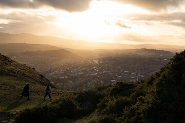 Arthur's Seat, edinburgh, scotland, hiking, sunset, sky, sun, mountain, clouds, nature, landscape, sunrise, cloud, dusk, orange, evening, mountains, light, morning, hills, time lapse, sunlight, dawn, 