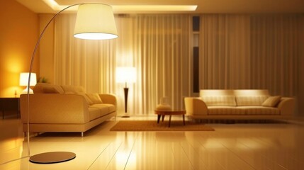 view of the sofa in the house decorated with lights at night
