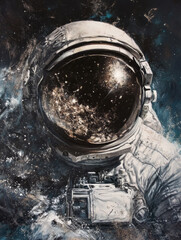 hyper realisitic astroanut , in space, incricate details, no flag, smooth and blended details, gallery fine art