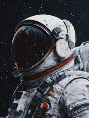 hyper realisitic astroanut , in space, incricate details, no flag, smooth and blended details, gallery fine art