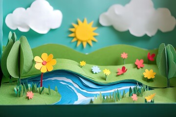 Colorful Papercraft Landscape in a Cardboard Box