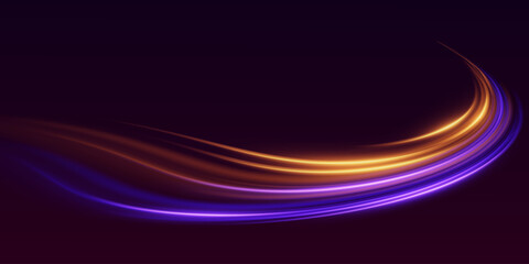 Glowing vortex of a curve, light trail of a line. Neon swirl and speed effect.