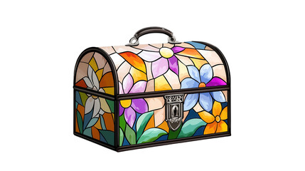 Vibrant Stained Glass Treasure Chest with Floral Motifs