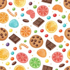 Sweet Treats Seamless Pattern: Cookies, Chocolate, and Citrus