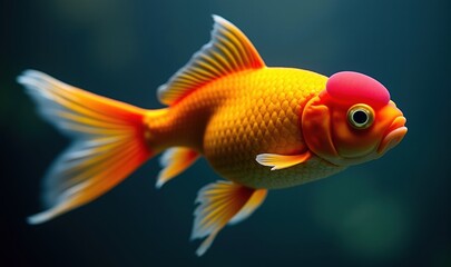 A vibrant, close-up image of a goldfish swimming gracefully, showcasing its colorful features and unique characteristics in an aquatic environment.