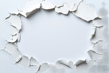 Abstract hole in white paper with torn edges background design