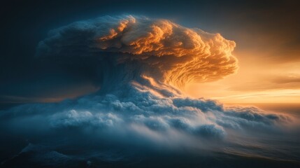Dramatic sunset cloud formation over mountain range