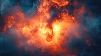 Fototapeta premium Dramatic smoke swirling, fiery center, dark background
