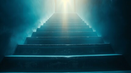 Mysterious Teal Staircase Leading to a Bright Light