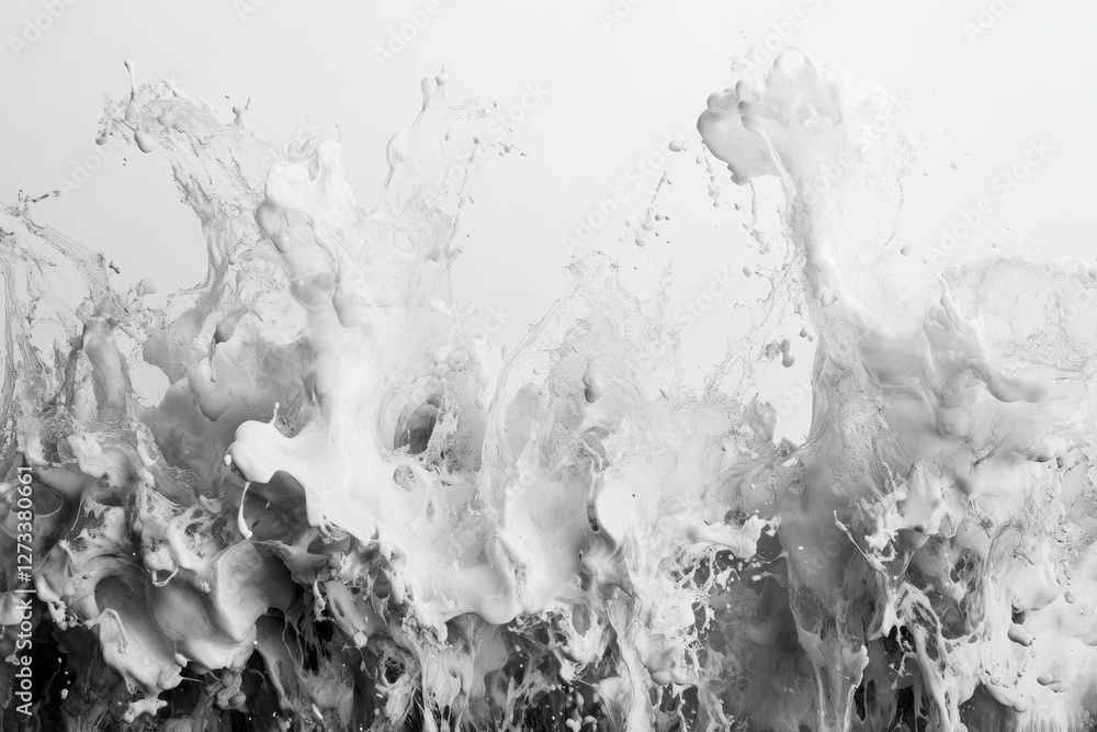 Poster dynamic black and white splash of water creating an artistic expression, emphasizing movement and fl