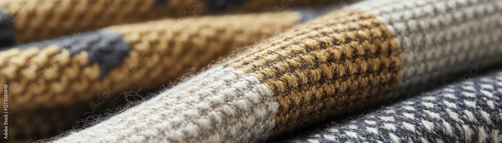 Poster Woven fabric showcases intricate patterns in neutral and warm color palette