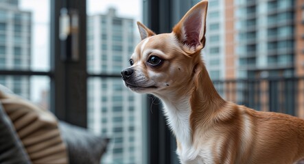 Chihuahua in city apartment background side view portrait