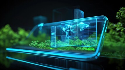 Innovative smartphone technology showcasing virtual landscapes digital environment futuristic concept urban setting high-tech visualization