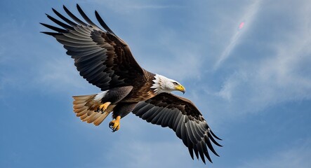 Obraz premium Eagle soaring in the sky background side view portrait