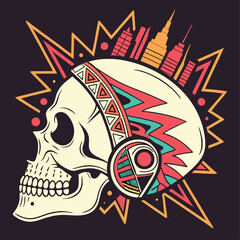 Unleash the Mystic Skulls: Explore Edgy and Unique Skull Illustrations for Bold, Abstract, and Expressionist with T-Shirt Designs.