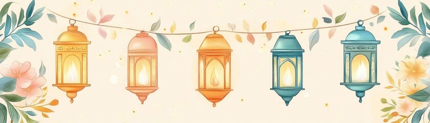 Naklejka premium Festive Ramadan Lanterns Hanging Decoratively