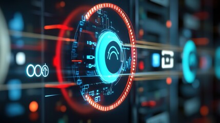 Obraz premium Innovative digital interface technology lab graphic design futuristic environment close-up view cybernetic concept for enhanced user interaction