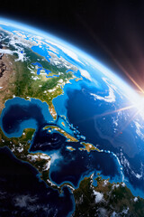 Vibrant Earth from space showcasing blue oceans and green landmasses, planetary beauty