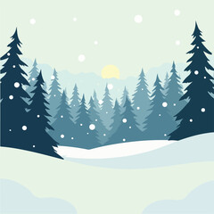Obraz premium Minimalist Winter Landscape Vector – Serene Snowy Field with Dense Forest Background.