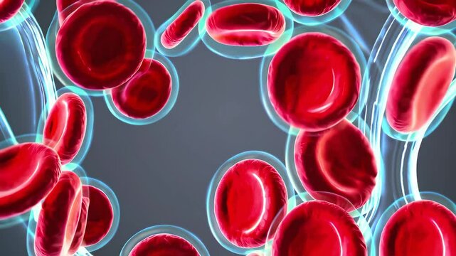 Red blood cells observed under a medical microscope.