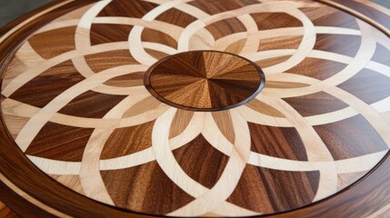 Intricate Wooden Tabletop With Geometric Design
