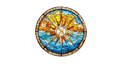 Radiant Celestial Stained Glass Window Illuminating Interior Space