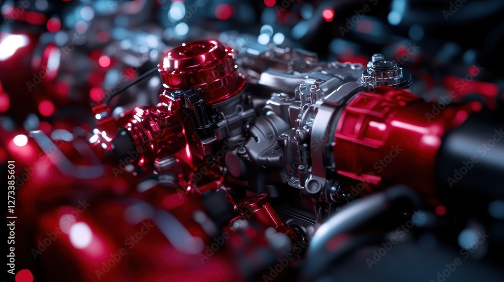 Aufkleber this vibrant image portrays dynamic engine components interspersed with colorful reflections, illust