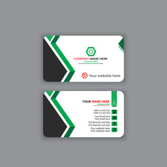 Creative and clean corporate business card template. Black and Green shape modern business card. Vector illustration. 