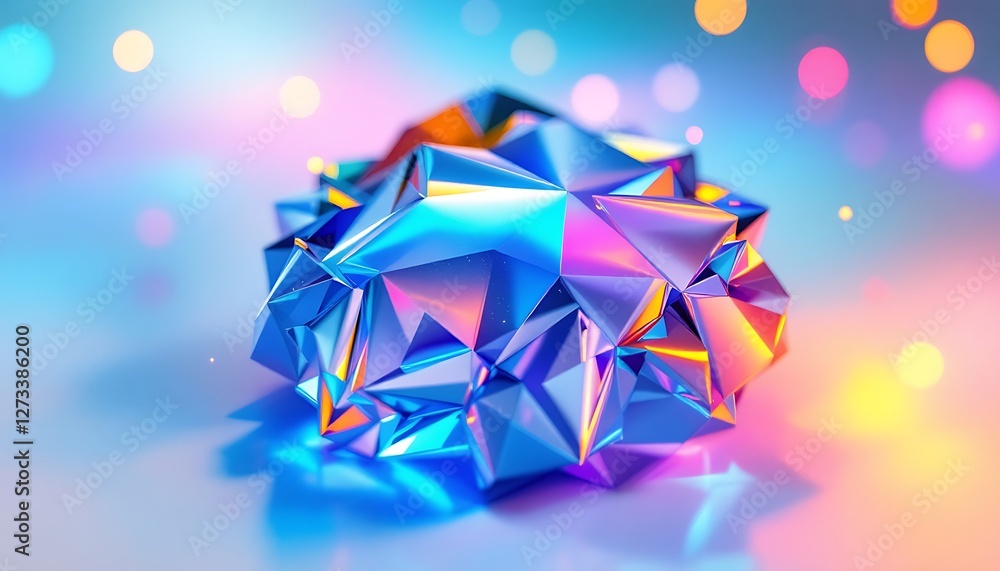 Poster abstract iridescent crystal cluster with bokeh background