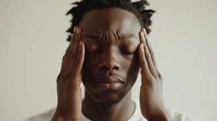 Withdrawal symptoms cause discomfort. A person rubbing their temples, eyes closed