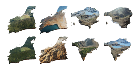 Landscape Transformation Through Seasons and Terrain Changes, PNG collection, set bundle, isolate on transparent or white background