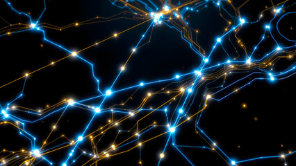 Circuit Board Pattern with Glowing Blue and Gold Lines for High-Tech Design