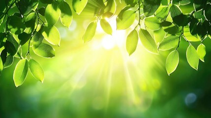 Green leaves illuminated by soft sunlight in a natural setting. Fresh air, botanical beauty, organic texture, nature's glow, outdoor environment, plant life, eco-friendly atmosphere. Generative AI