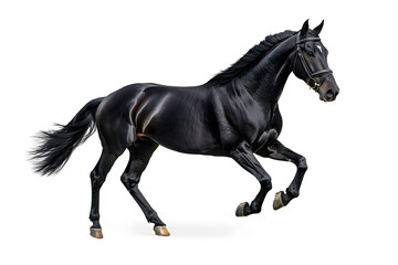 Fototapeta premium A black horse galloping isolated on white background