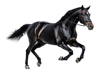 Obraz premium A black horse galloping isolated on white background