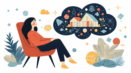 Dream House Illustration: Cozy Chair, Geometric Shapes