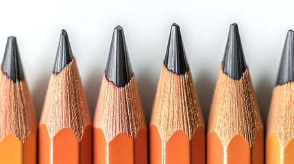 A close-up view of sharpened colored pencils arranged in a circular pattern on a white background.