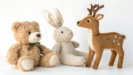 Fototapeta premium Three Plush Toys on White Background