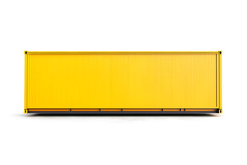 Yellow metal Cargo ship container mockup, side view, isolated on white background